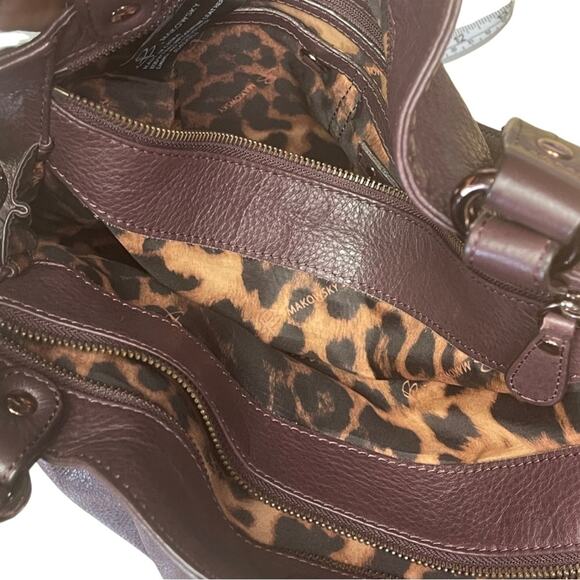 B. Makowsky shoulder bag burgundy purse leather pockets medium size bucket - Picture 4 of 10